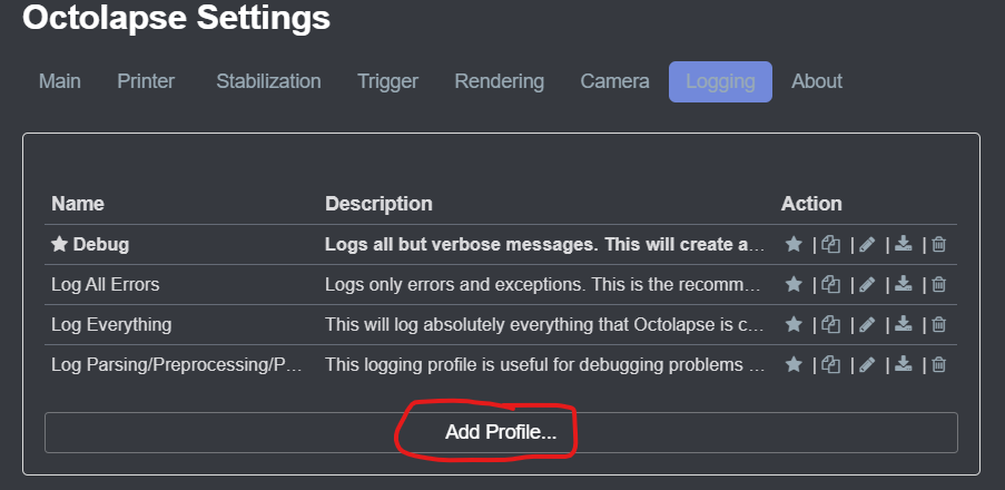 Add New Logging Profile