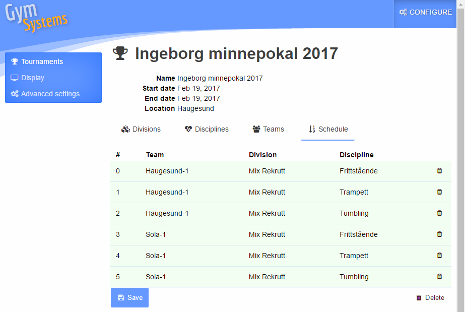 Tournament schedule calculate