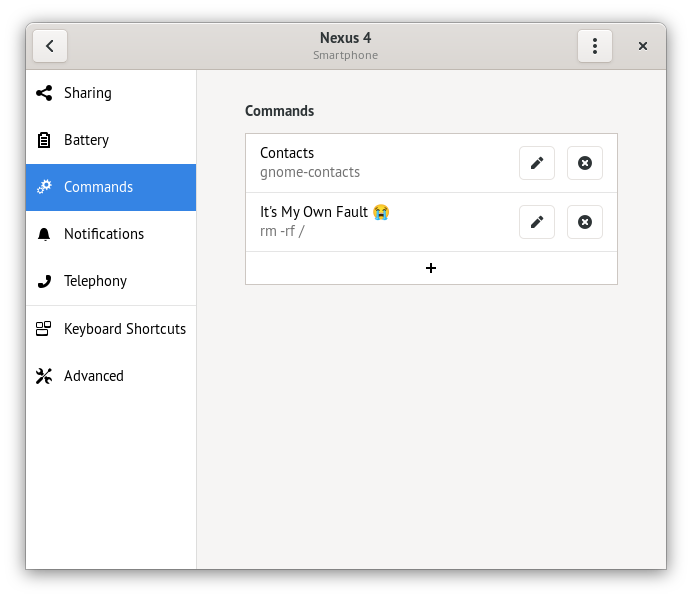 Commands Settings