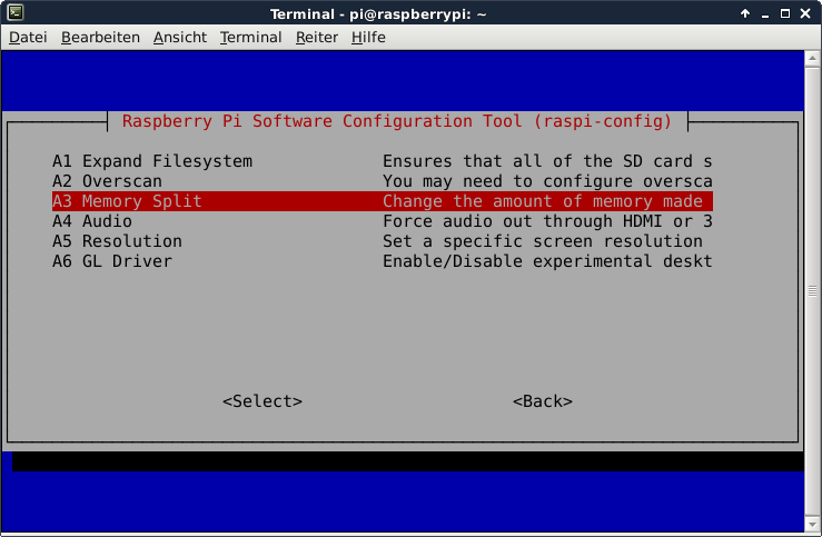 Specify the memory split with raspi-config