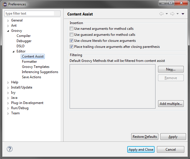 Workspace preferences changes