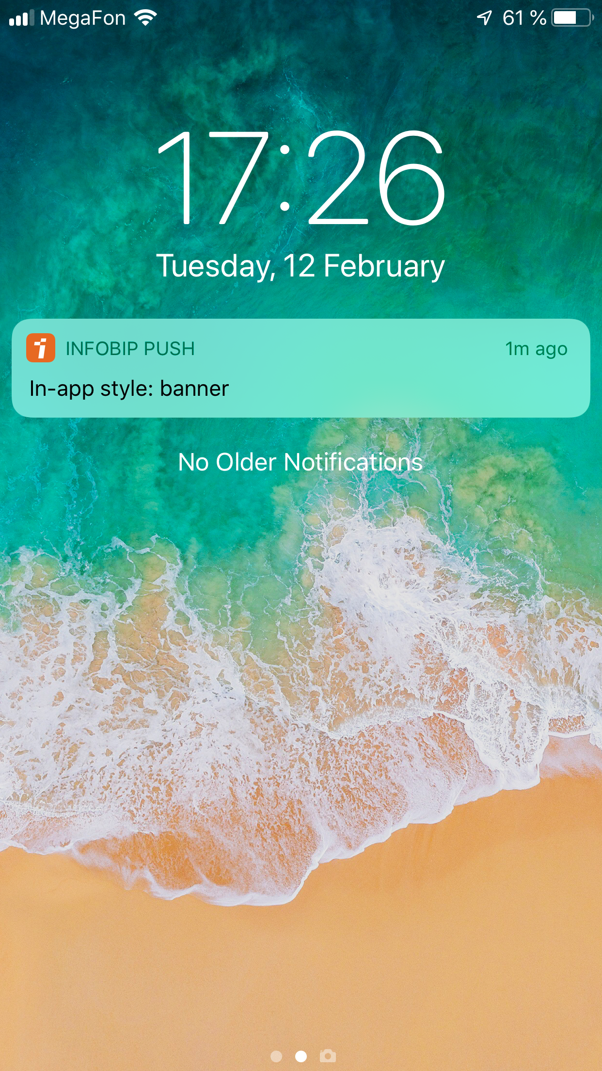 In-App style: banner in notification center