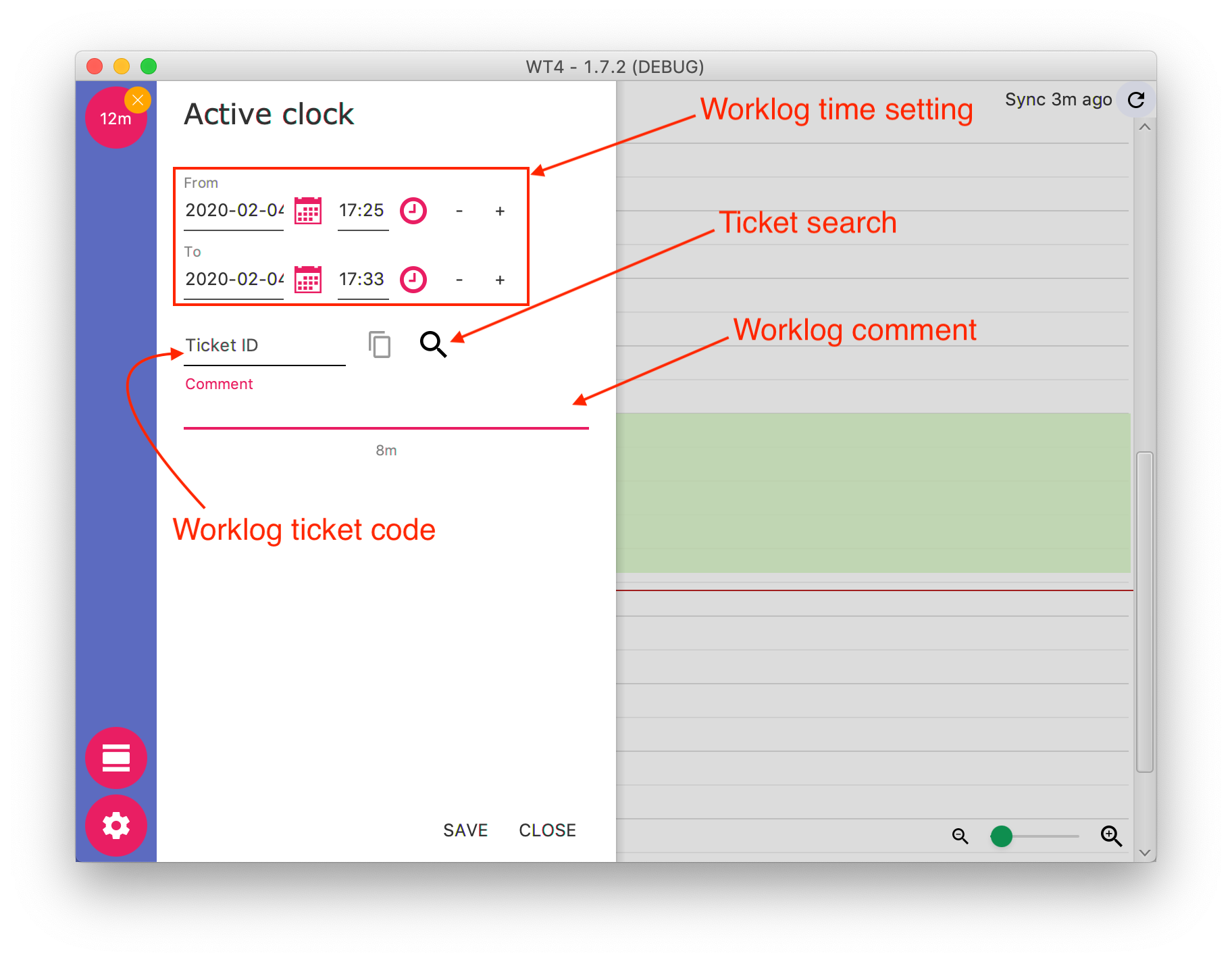 Log details screen